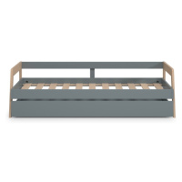 Zelená/prírodná detská posteľ z borovicového dreva s výsuvným lôžkom a úložným priestorom 90x200
