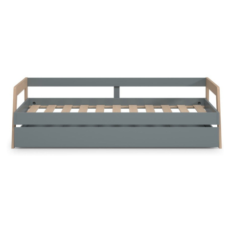Zelená/prírodná detská posteľ z borovicového dreva s výsuvným lôžkom a úložným priestorom 90x200 Marckeric