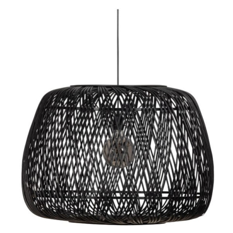 Čierna závesná lampa z bambusu WOOOD Moza, ø 70 cm