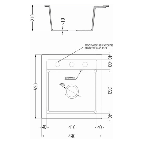 Mexen Vito, 1-komorový granitový drez 520x490x210 mm a drezová batéria Savita, béžová, 6503-69-6