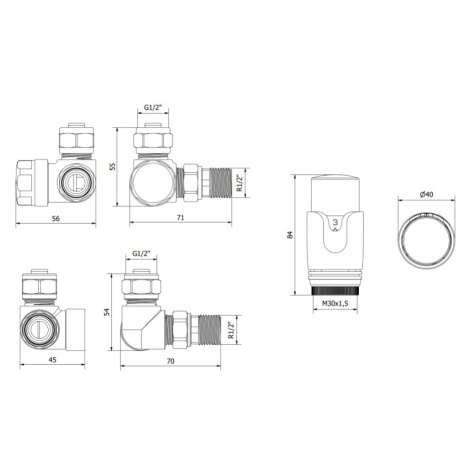 Mexen G00, okrúhly axiálny ventil G1/2" s termostatickou hlavicou M30x1,5 mm, chrómová, W903-900