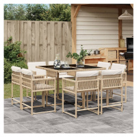 vidaXL 9-dielna záhr. jedálenská súprava s vankúšmi béžová polyratan