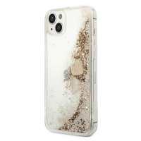 Plastové puzdro Guess na Apple iPhone 14 Pro Max GUOHCP14XGLHFLGO Liquide Glitter Charms zlaté