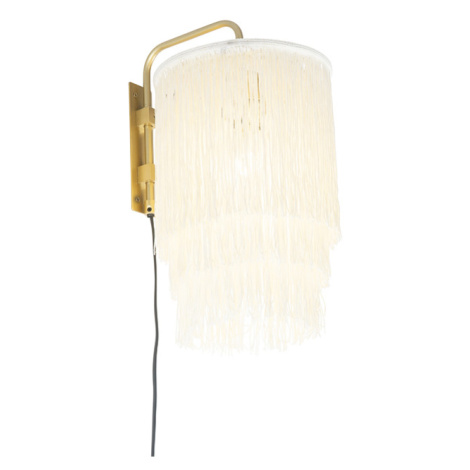 Orientálna nástenná lampa zlaté krémové tienidlo s strapcami - Franxa QAZQA