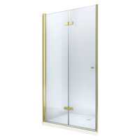 MEXEN - Lima skladacie sprchové dvere 80, číre sklo, zlatý sa stenovým profilom 856-080-000-50-0
