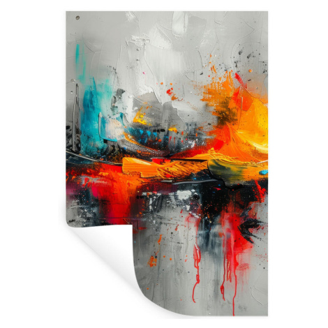 MuchoWow NÁLEPKA NA STENU Moderné umenie - Oranžová - Sivá - Abstraktné 80x120 cm