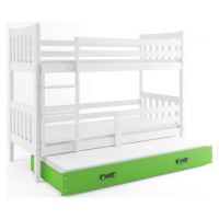 BMS Detská poschodová posteľ s prístelkou CARINO 3 | 80 x 190 cm FARBA: Biela / zelená, PREVEDEN