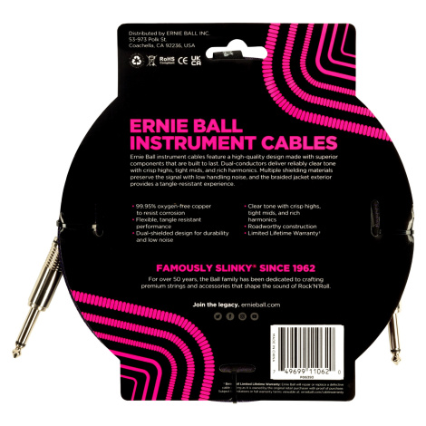 Ernie Ball Braided Instrument Cable 10' Purple Black