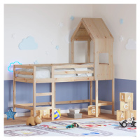 vidaXL Vyvýšená posteľ rebrík strecha 90x190 cm masívna borovica