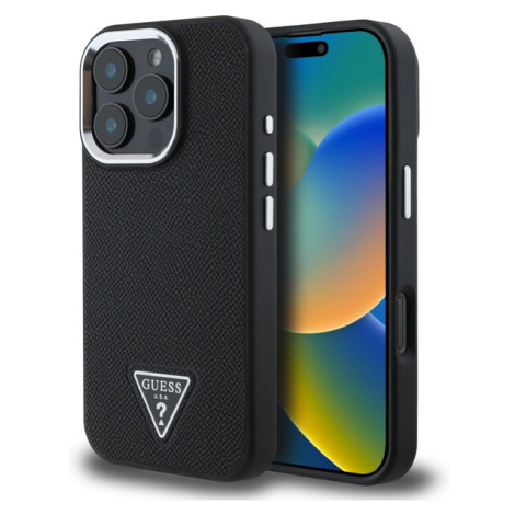 Guess PU Grained Triangle Logo Zadný Kryt pre iPhone 16 Pro Max Black