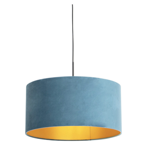 Závesná lampa s velúrovým odtieňom modrá so zlatou 50 cm - Combi QAZQA