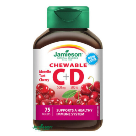 JAMIESON Vitamíny C a D3 500 mg s príchuťou čerešne 75 cmúľacích tabliet