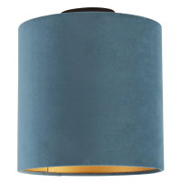 Stropné svietidlo s velúrovým odtieňom modré so zlatým 25 cm - čierne Combi