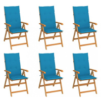 Záhradná stolička 6 ks teak / látka Dekorhome Svetlo modrá,Záhradná stolička 6 ks teak / látka D