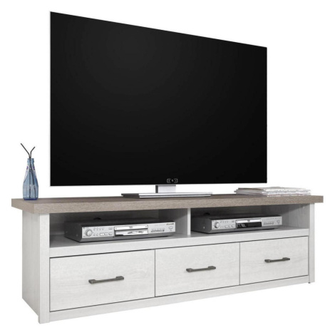 Carryhome TV DIEL, biela, farba hľuzovkového duba, 148/46/43 cm