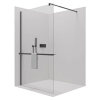 Cerano Onyx, sprchová zástena Walk-in 60x200 cm, 8mm číre sklo, čierny matný profil + polička/dr