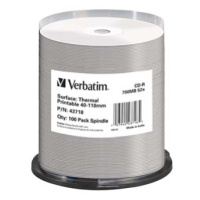 Verbatim CD-R, 43718, Thermal Printable - No ID Brand, 100-pack, 700MB, 52x, 80min., 12cm, spind