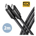 AXAGON BUCM32-CM20AB cable USB-C  <-> USB-C 3.2 Gen 2, 2m, PD 100W, 5A, 4K HD, ALU, braid, Black