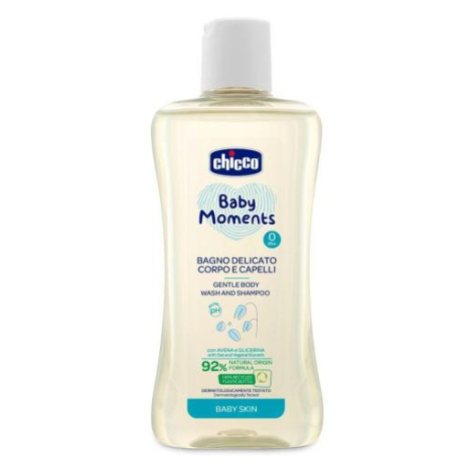 CHICCO Šampón jemný na vlasy a telo Baby Moments 92 % prírodných zložiek 200 ml