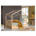 Domčeková detská posteľ z borovicového dreva s výsuvným lôžkom a úložným priestorom v prírodnej 
