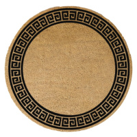 Čierna okrúhla rohožka z prírodného kokosového vlákna Artsy Doormats Greek Border, ⌀ 70 cm