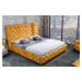Estila Moderná chesterfield manželská posteľ Kreon v žltom prevedení zo zamatu 180x200cm