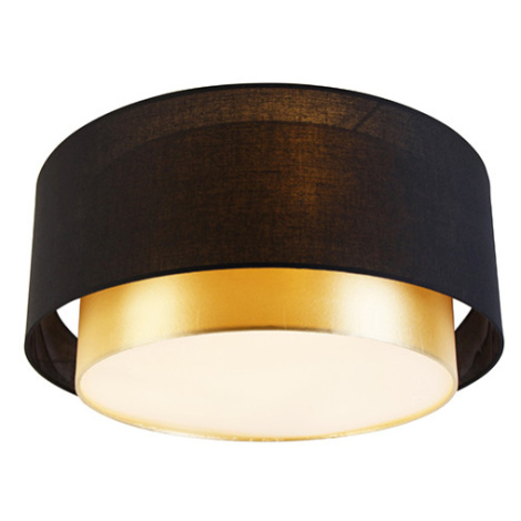 Moderné stropné svietidlo čierne so zlatým 50 cm 3-svetlo - Drum Duo QAZQA
