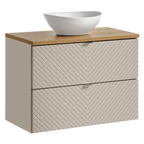 Závěsná skříňka Viva Cashmere s deskou a umyvadlem 80 cm kašmír/dub evoke Comad