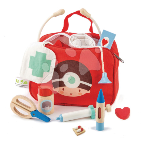 Lekárska taška červená Doctors and Nurses Tender Leaf Toys 12-dielna súprava s drevenými nástroj