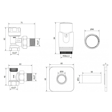 Mexen G00, uhlový ventil G 1/2" s krytkou a termostatickou hlavicou M30x1,5 mm, zlatá lesklá, W9