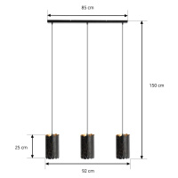 Závesné svietidlo Lindby Aralena, čierna/zlatá, 3 svetlá, kov