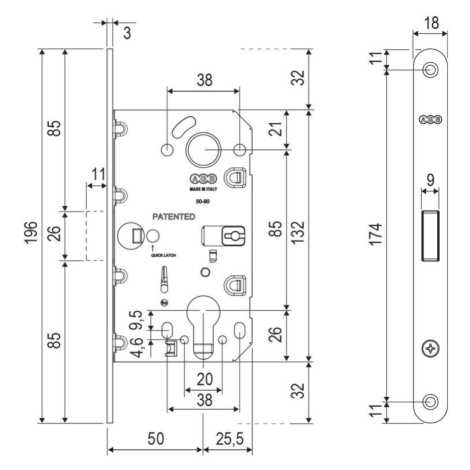 AGB - Magnetický zámok POLARIS WAVE PZ 85 CIM - čierna matná (93) PZ otvor pre vložku 85 mm