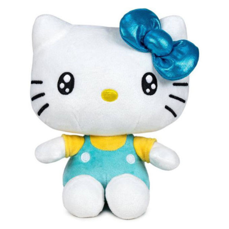 Play by Play Hello Kitty 50th Anniversary Plush Figure Light Blue Bow Yellow Shirt 22 cm