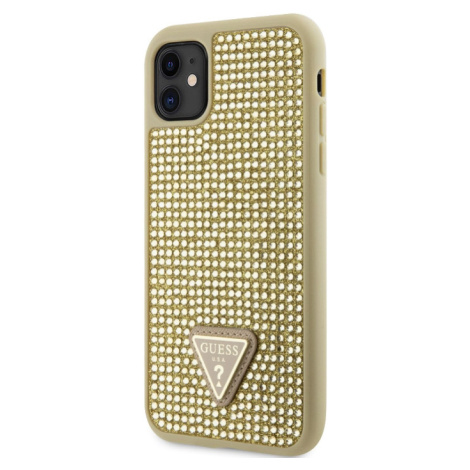 Plastové puzdro Guess na Apple iPhone 11 GUHCN61HDGTPD Rhinestones Triangle Metal Logo zlaté