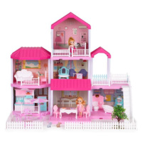 Ružový domček pre bábiky s dvorom