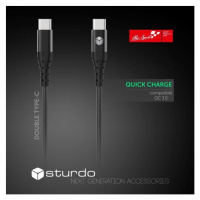 STURDO KAB-0080-STU-TYPEC TEXTILNY KABEL 2X USB TYPE C, CIERNY, 1M, 2,4 A