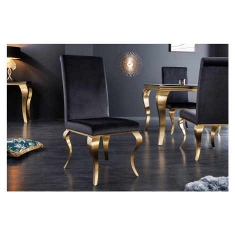 Estila Moderná baroková jedálenská stolička Gold Barock s cabriole nohami zlatá / čierna 104cm