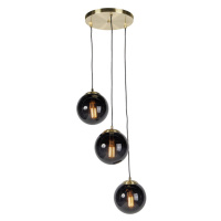 Art deco závesná lampa mosadz s čiernym sklom 3-svetlo - Pallon