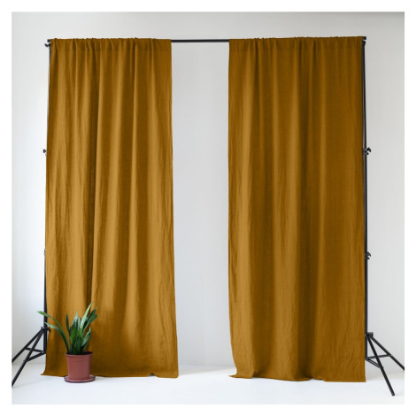 Okrovožltý/hnedý ľanový záves 140x300 cm Bronze – Linen Tales