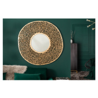 Estila Dizajnové závesné art-deco zrkadlo Hoja okrúhleho tvaru z kovovej zliatiny v zlatej farbe
