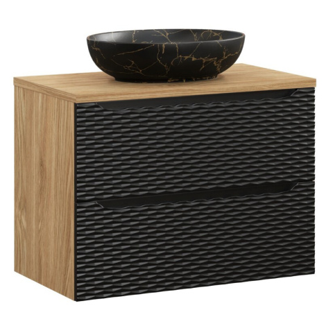 Závěsná skříňka Ocean Mona s deskou a umyvadlem 80 cm černá/dub olejovaný Comad