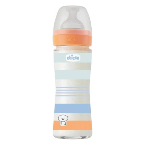 CHICCO Fľaša dojčenská sklo Well-being silikón 240ml chlapec