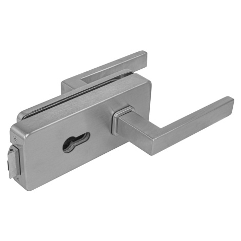 MPK - UNIQUE R8 - ZÁMOK na sklo s kľučkou QUADRA - PZ kovanie na sklo PZ otvor Nerez matná