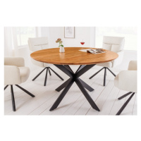 Estila Industriálny jedálenský stôl Comedor okrúhleho tvaru z masívneho akáciového dreva s kovov