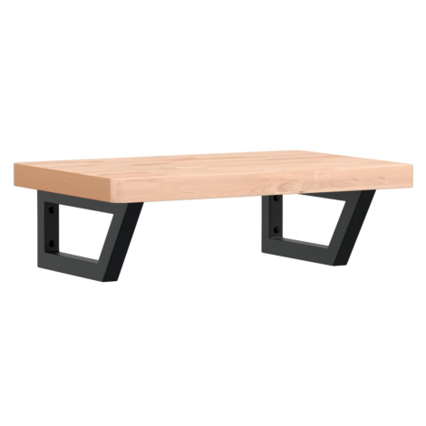 vidaXL Polica pod umývadlo nástenná oceľ a bukový masív