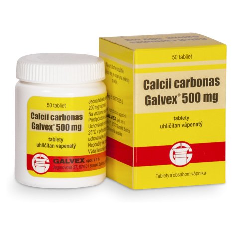 Calcii Carbonici 500 mg tbl. Galvex Kalciové tablety 500 mg Galvex tbl.50 x 500 mg