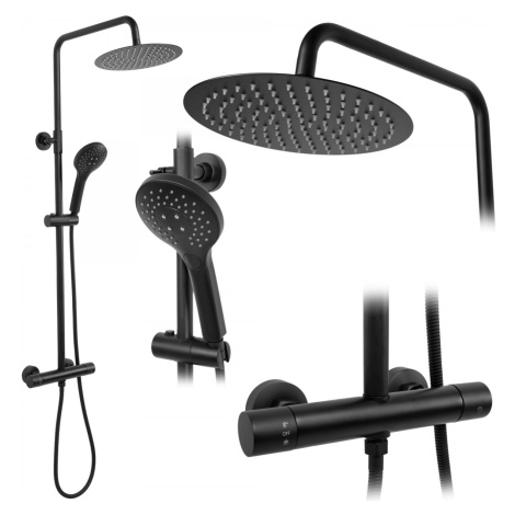 Sprchový set s termostatom Rea Vincent čierny - termostatická batéria, dažďová a ručná sprcha
