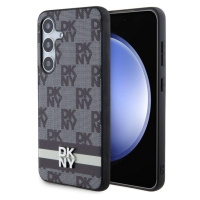 DKNY PU Leather Checkered Pattern and Stripe Zadný Kryt pre Samsung Galaxy S24+ Black