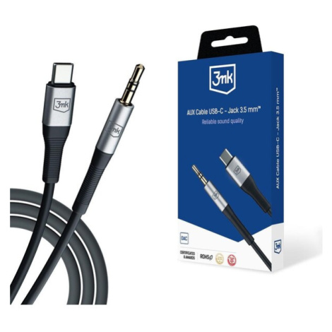 3mk audio kábel - AUX Cable USB-C - Jack 3,5 mm, 1m, čierna