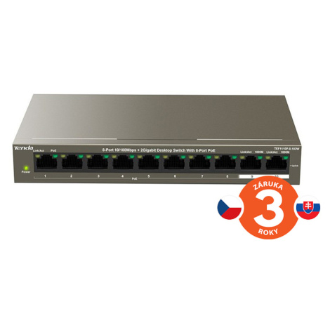 Tenda TEF1110P-8-102W 10xRJ45 Switch(8xPoE 802.3af/at 10/100Mbps,2x Uplink 1Gbs),102W